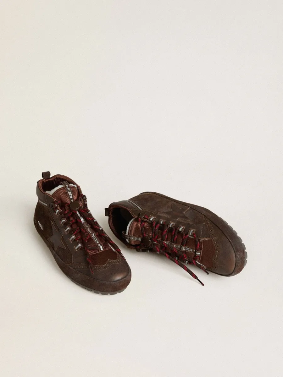 Mid Star Ski Uomo in suede marrone con stella in pelle e talloncino in suede