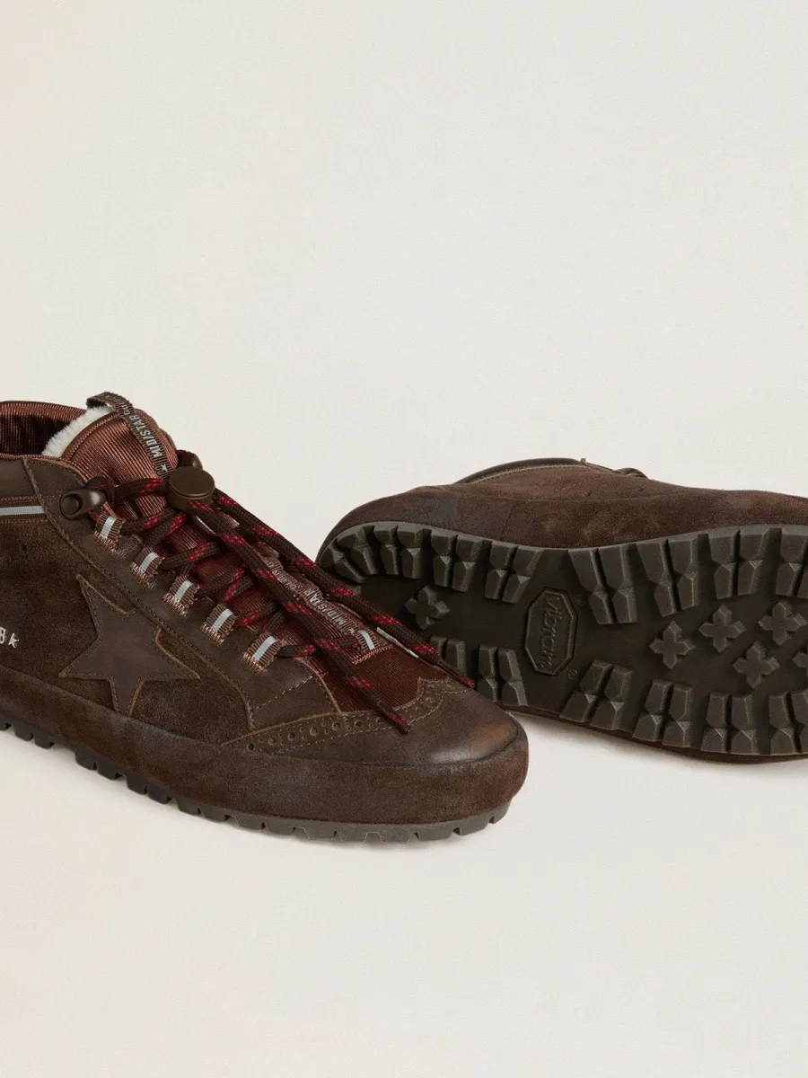 Mid Star Ski Uomo in suede marrone con stella in pelle e talloncino in suede