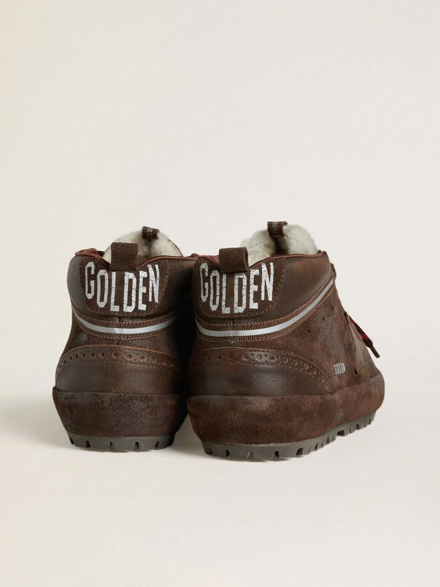 Mid Star Ski Uomo in suede marrone con stella in pelle e talloncino in suede