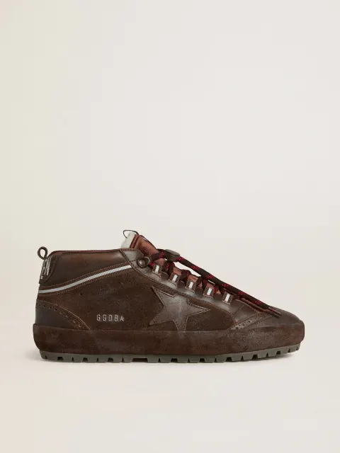 Mid Star Ski Uomo in suede marrone con stella in pelle e talloncino in suede