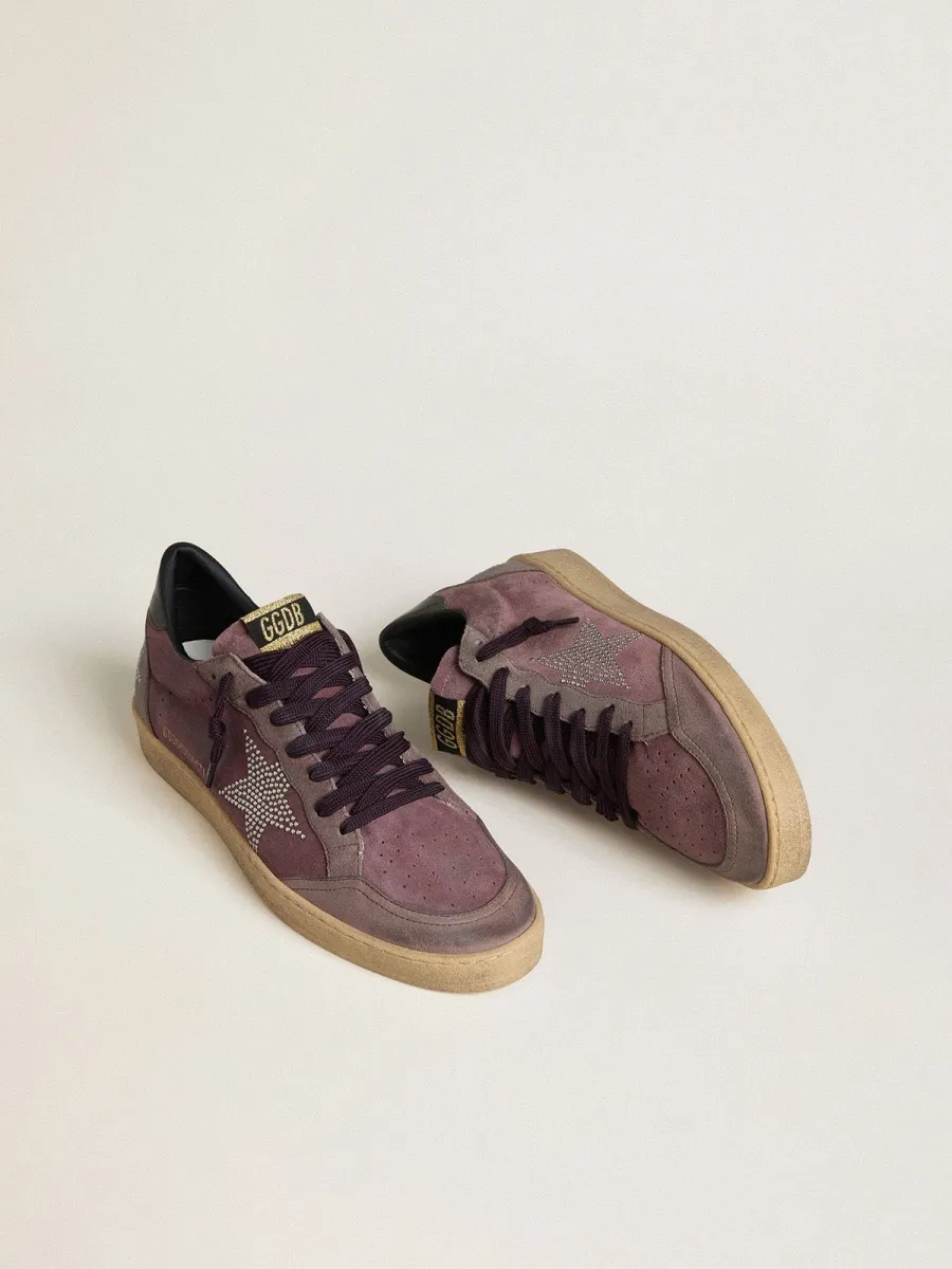 Ball Star Uomo in suede viola con stella con borchie argento e talloncino in naplak nero