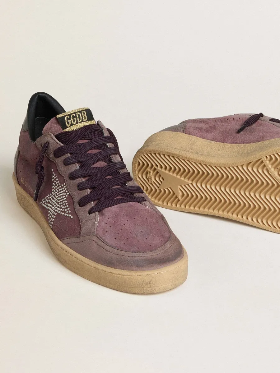 Ball Star Uomo in suede viola con stella con borchie argento e talloncino in naplak nero