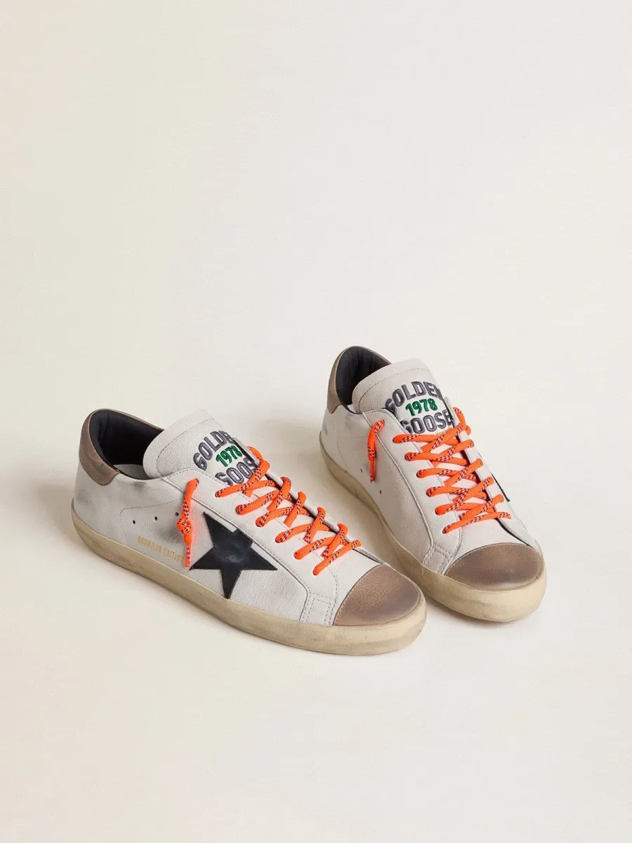 Super-Star Uomo LTD in pelle con stella in pelle nera e talloncino in pelle beige