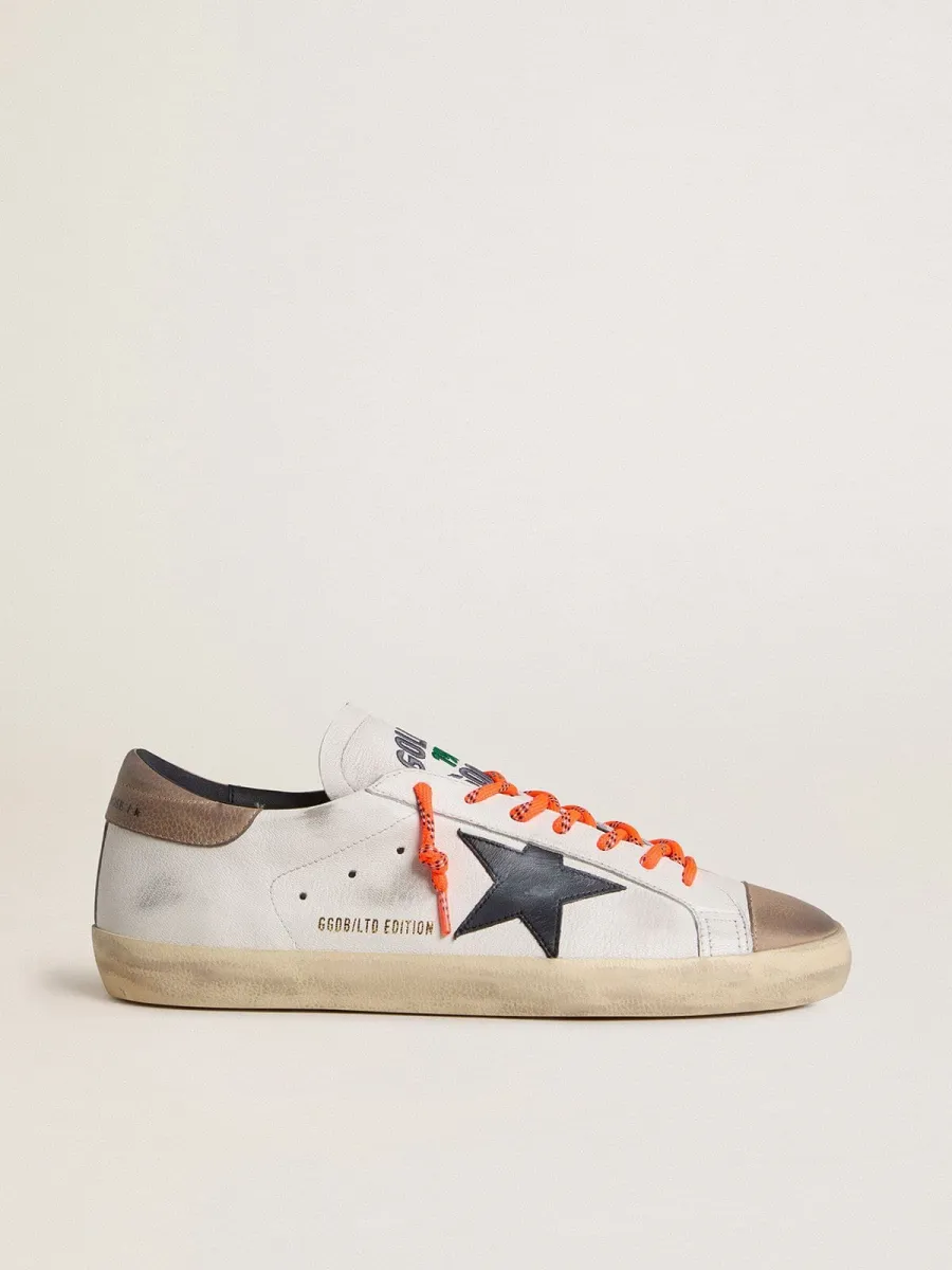 Super-Star Uomo LTD in pelle con stella in pelle nera e talloncino in pelle beige