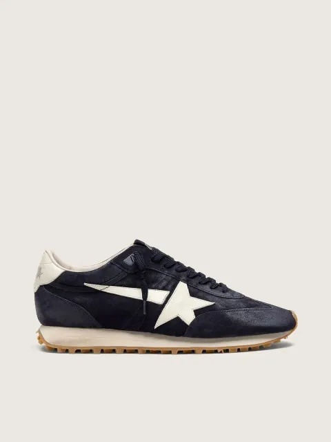 Marathon Uomo in suede blu scuro con stella e talloncino in pelle bianchi