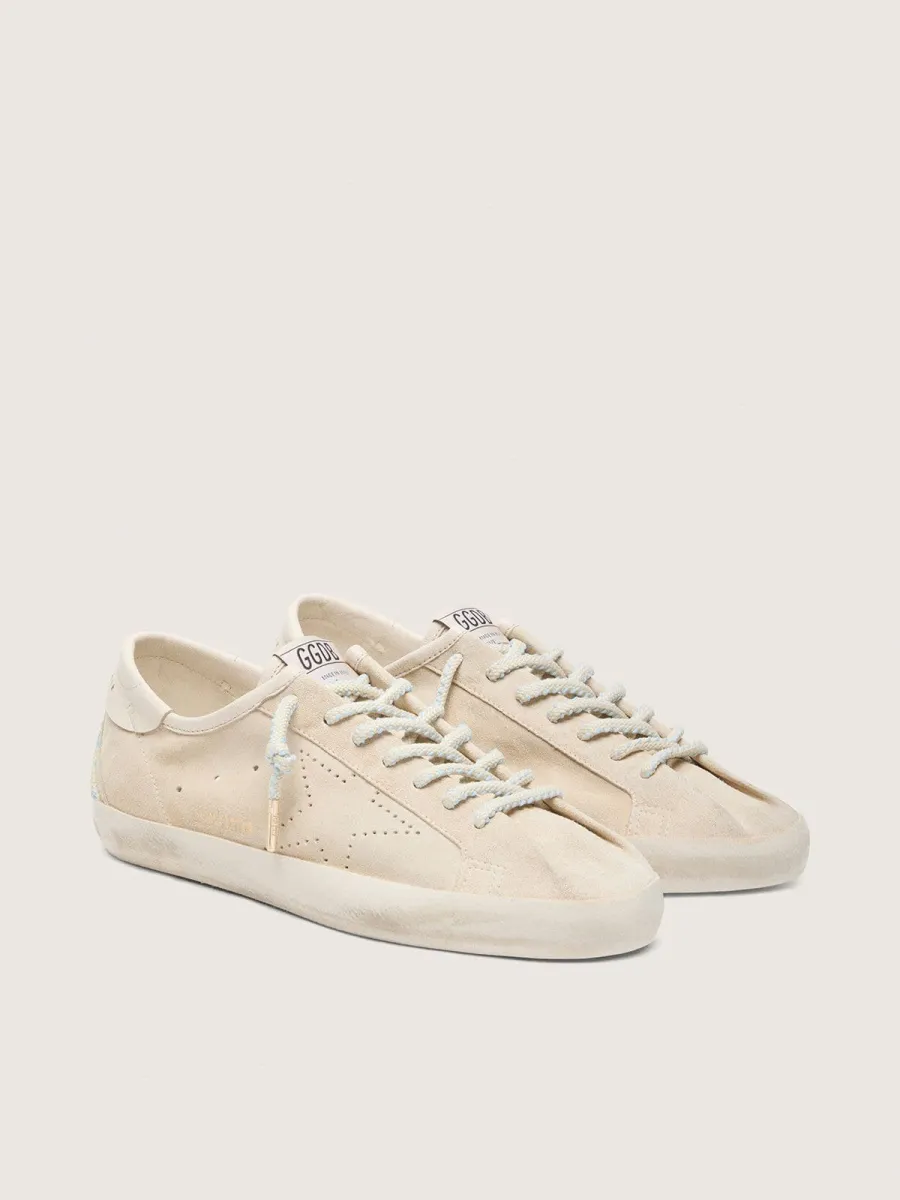 Super-Star uomo in suede crema con stella traforata e inserto con perline