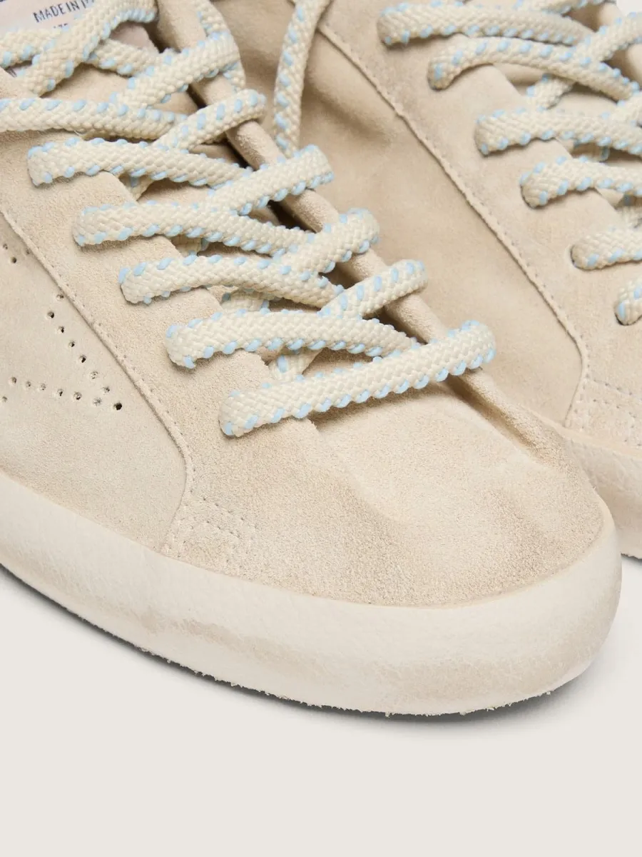Super-Star uomo in suede crema con stella traforata e inserto con perline