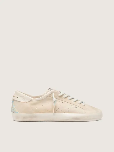 Super-Star uomo in suede crema con stella traforata e inserto con perline