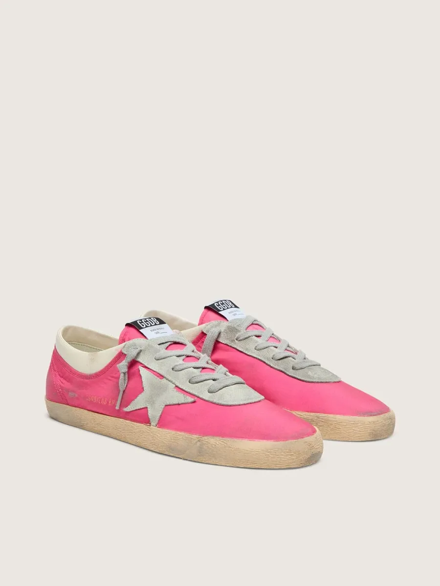 Super-Star uomo in nylon rosa fluo con stella in suede grigio chiaro