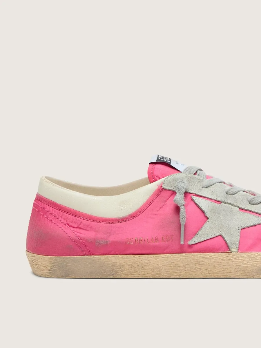 Super-Star uomo in nylon rosa fluo con stella in suede grigio chiaro