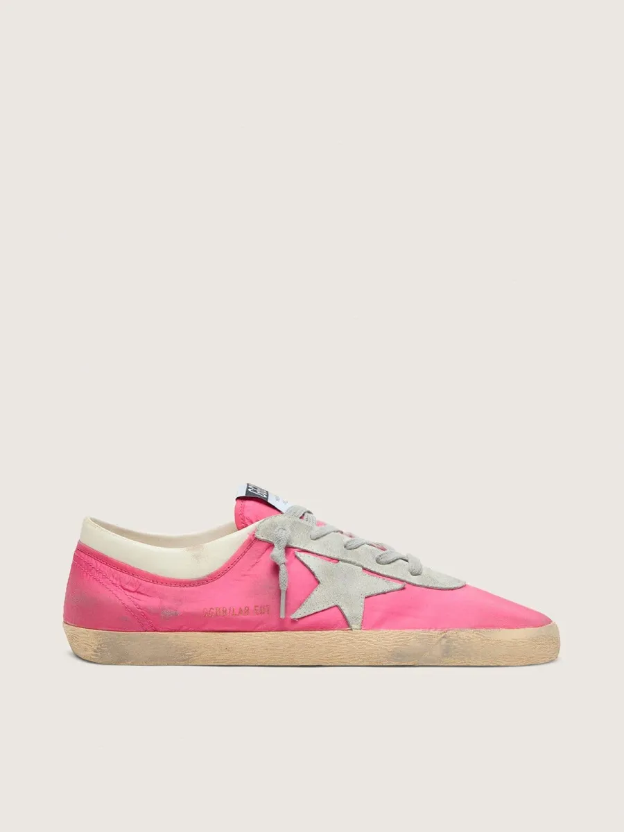 Super-Star uomo in nylon rosa fluo con stella in suede grigio chiaro