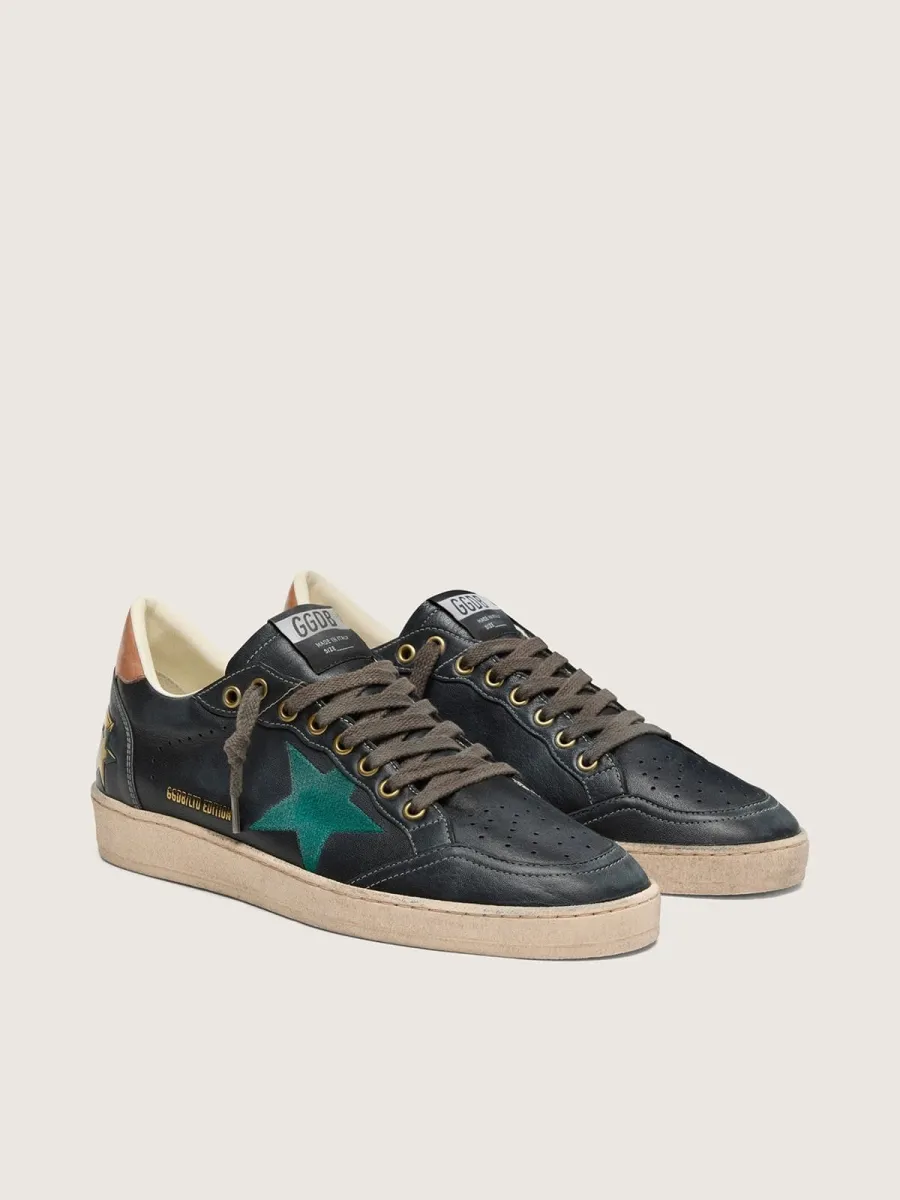 Ball Star LTD uomo in pelle nera con stella ricamata in verde