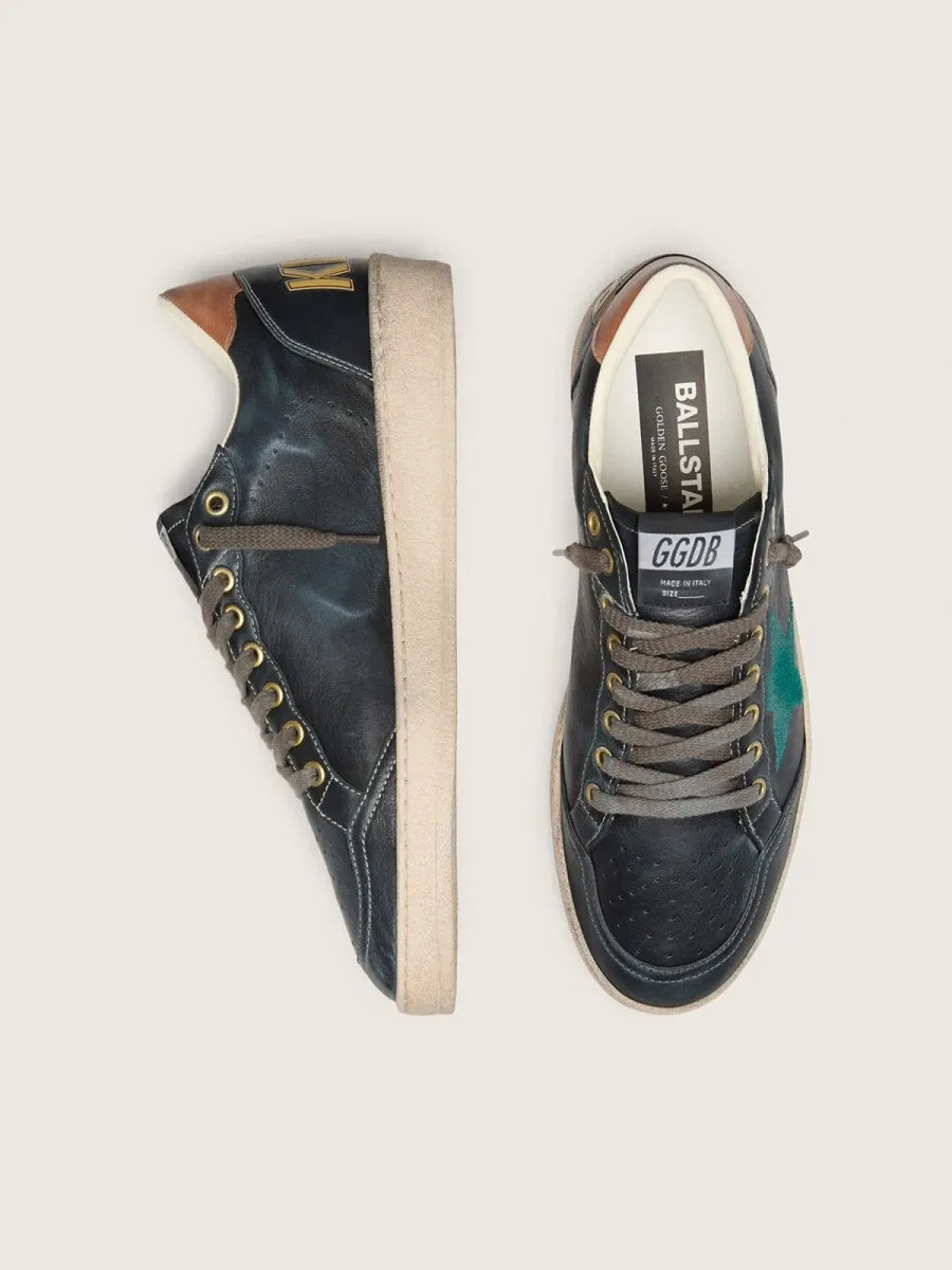 Ball Star LTD uomo in pelle nera con stella ricamata in verde
