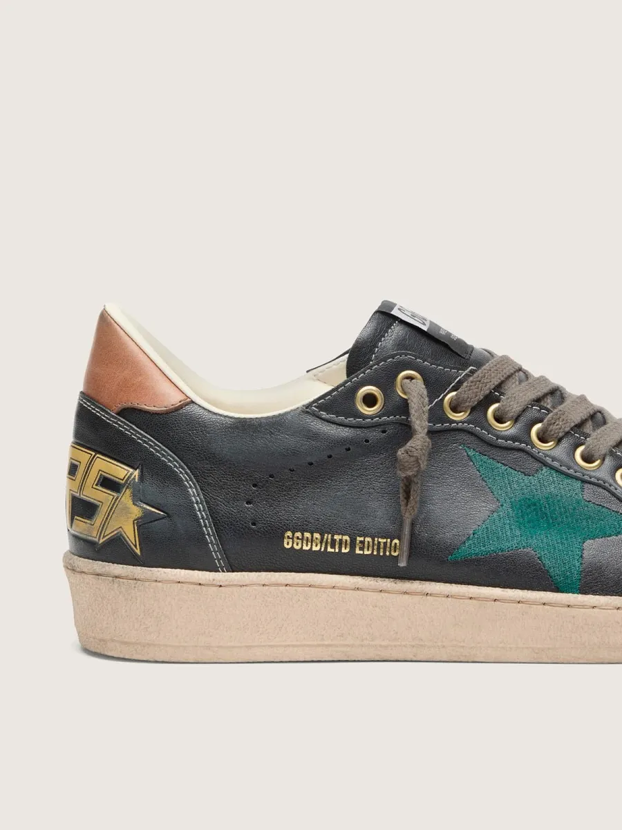 Ball Star LTD uomo in pelle nera con stella ricamata in verde