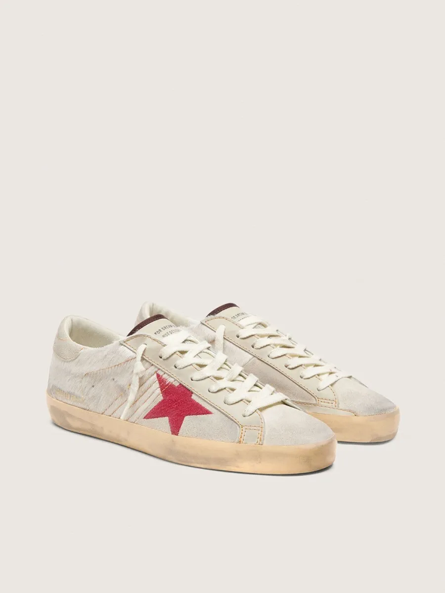 Super-Star LTD uomo in cavallino bianco con stella in suede rosso