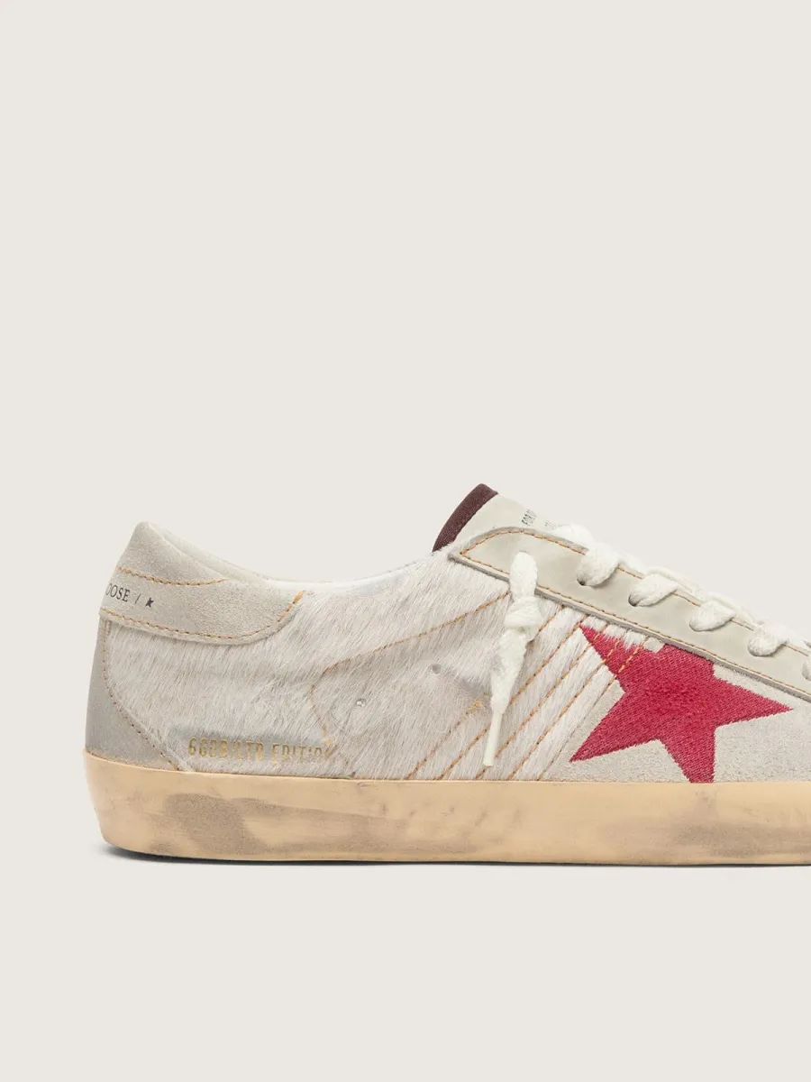 Super-Star LTD uomo in cavallino bianco con stella in suede rosso