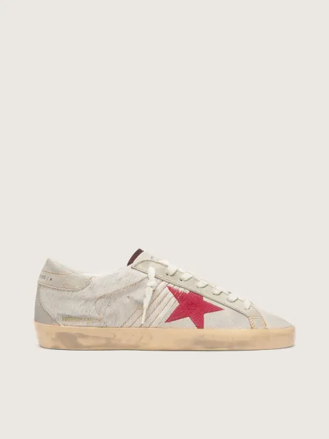 Super-Star LTD uomo in cavallino bianco con stella in suede rosso