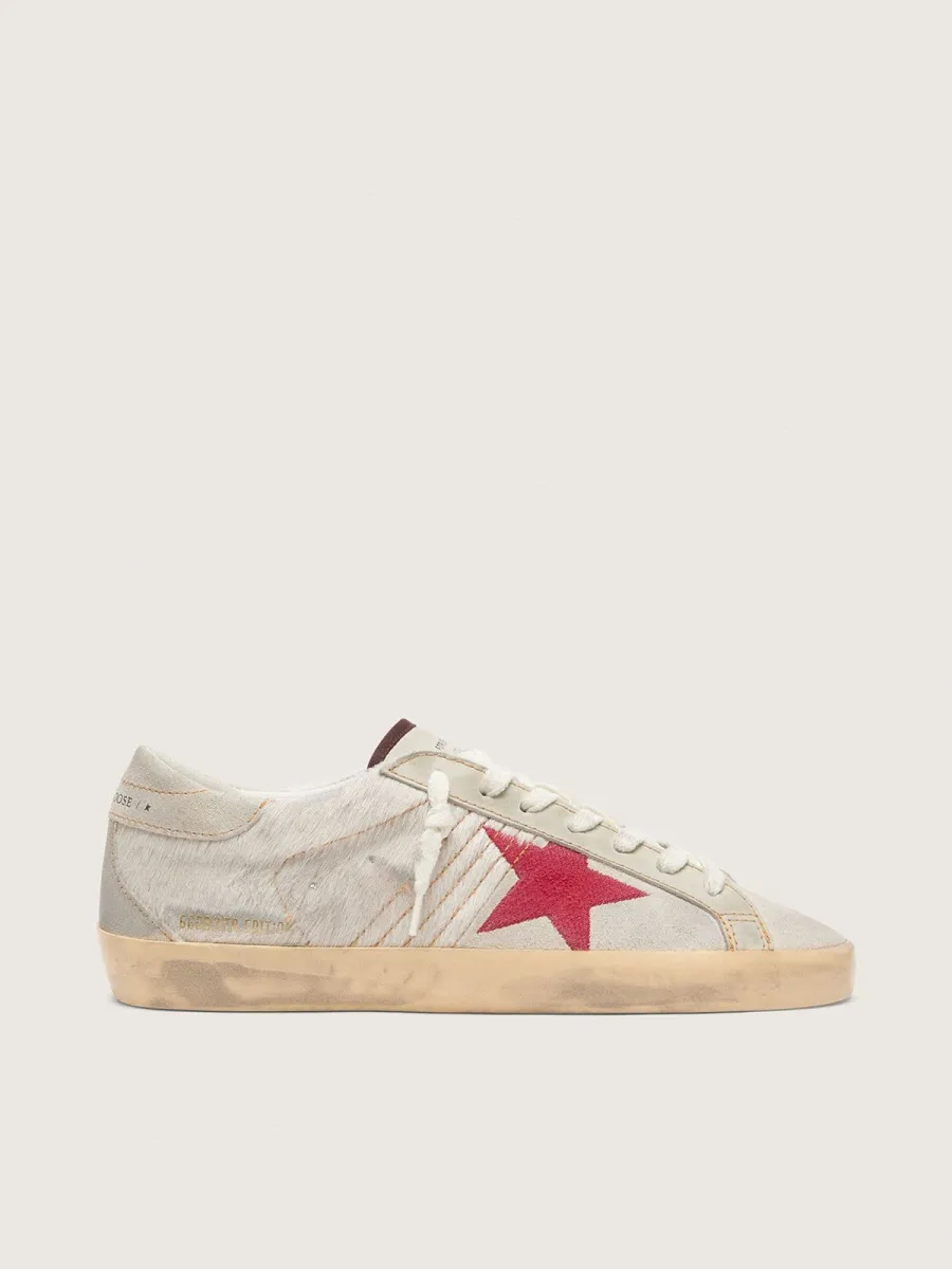 Super-Star LTD uomo in cavallino bianco con stella in suede rosso