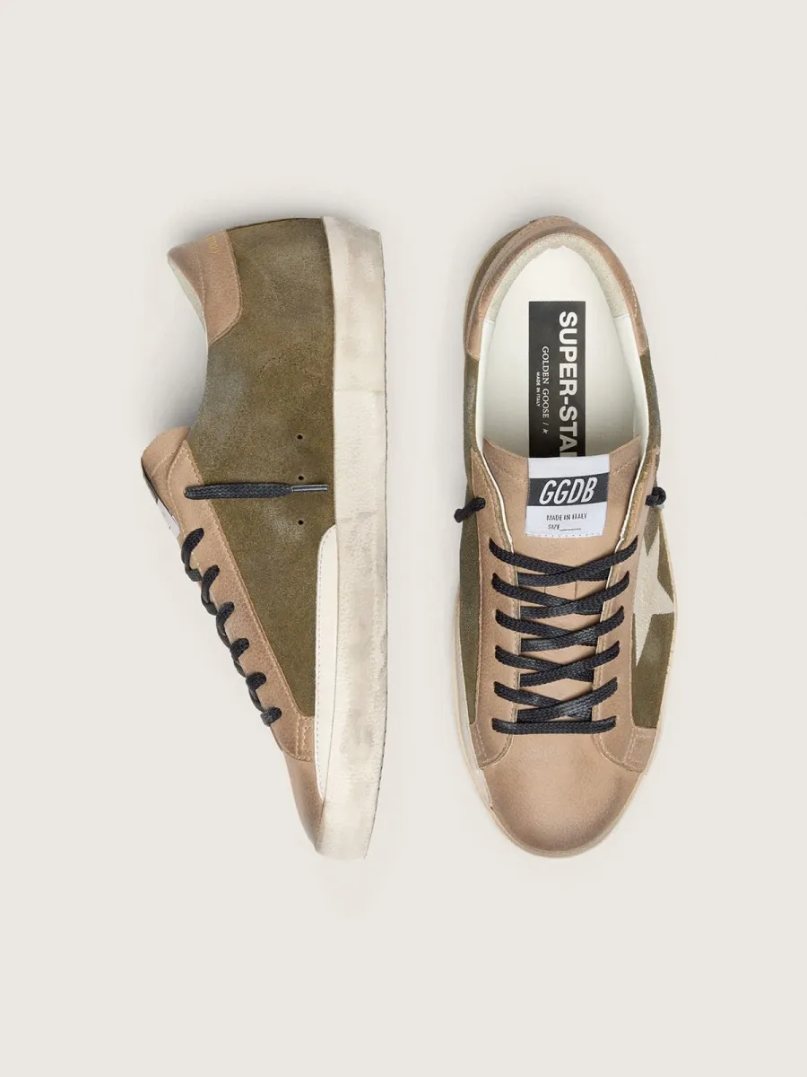 Super-Star LTD uomo in suede verde oliva con stella ricamata in color crema