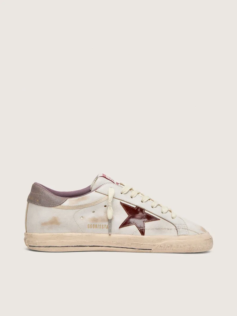 Super-Star uomo in pelle bianca con stella in pelle laminata bordeaux