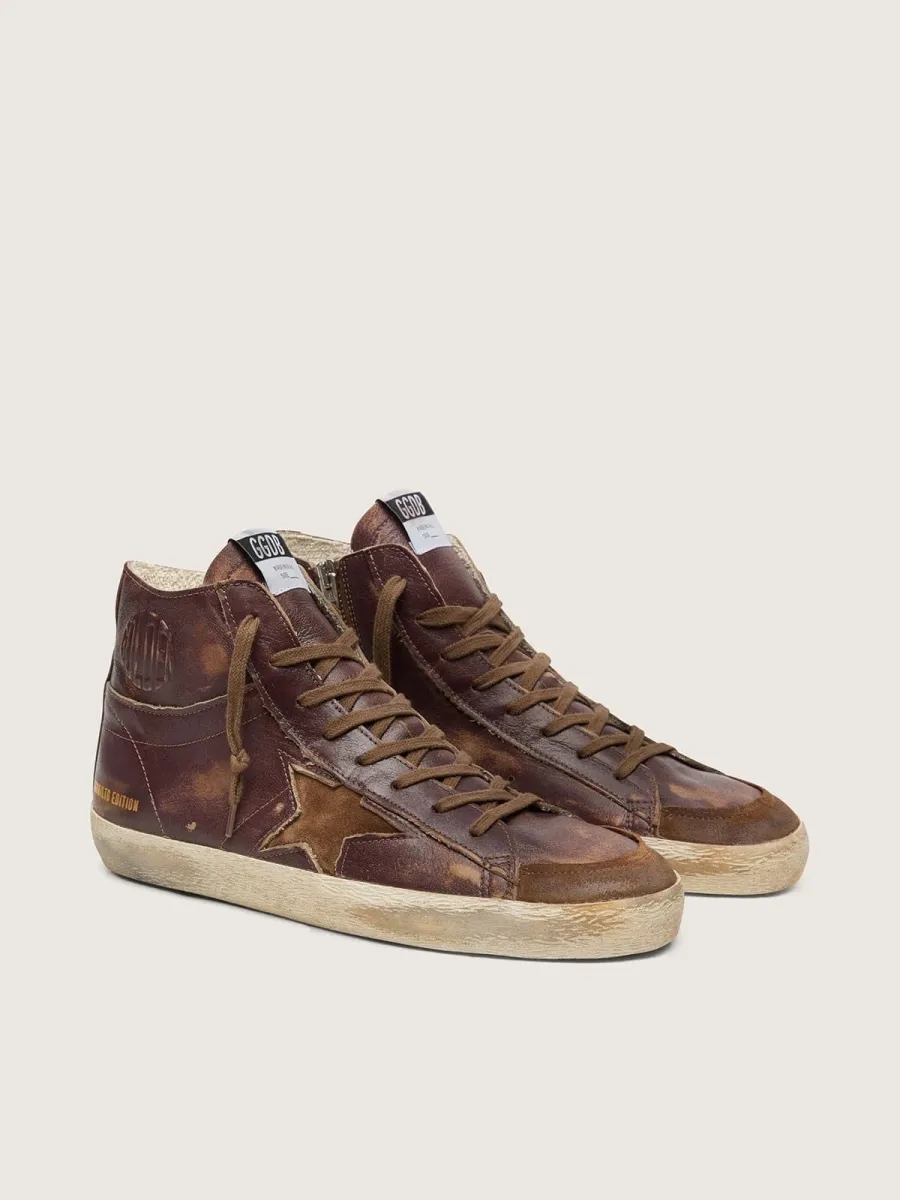 Francy LTD uomo in pelle marrone scuro con stella beige