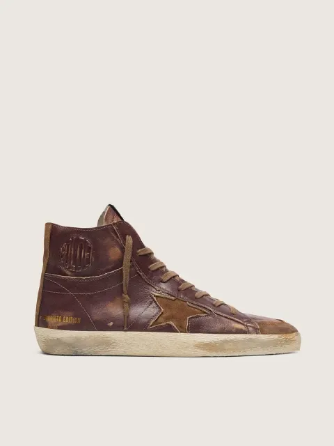 Francy LTD uomo in pelle marrone scuro con stella beige