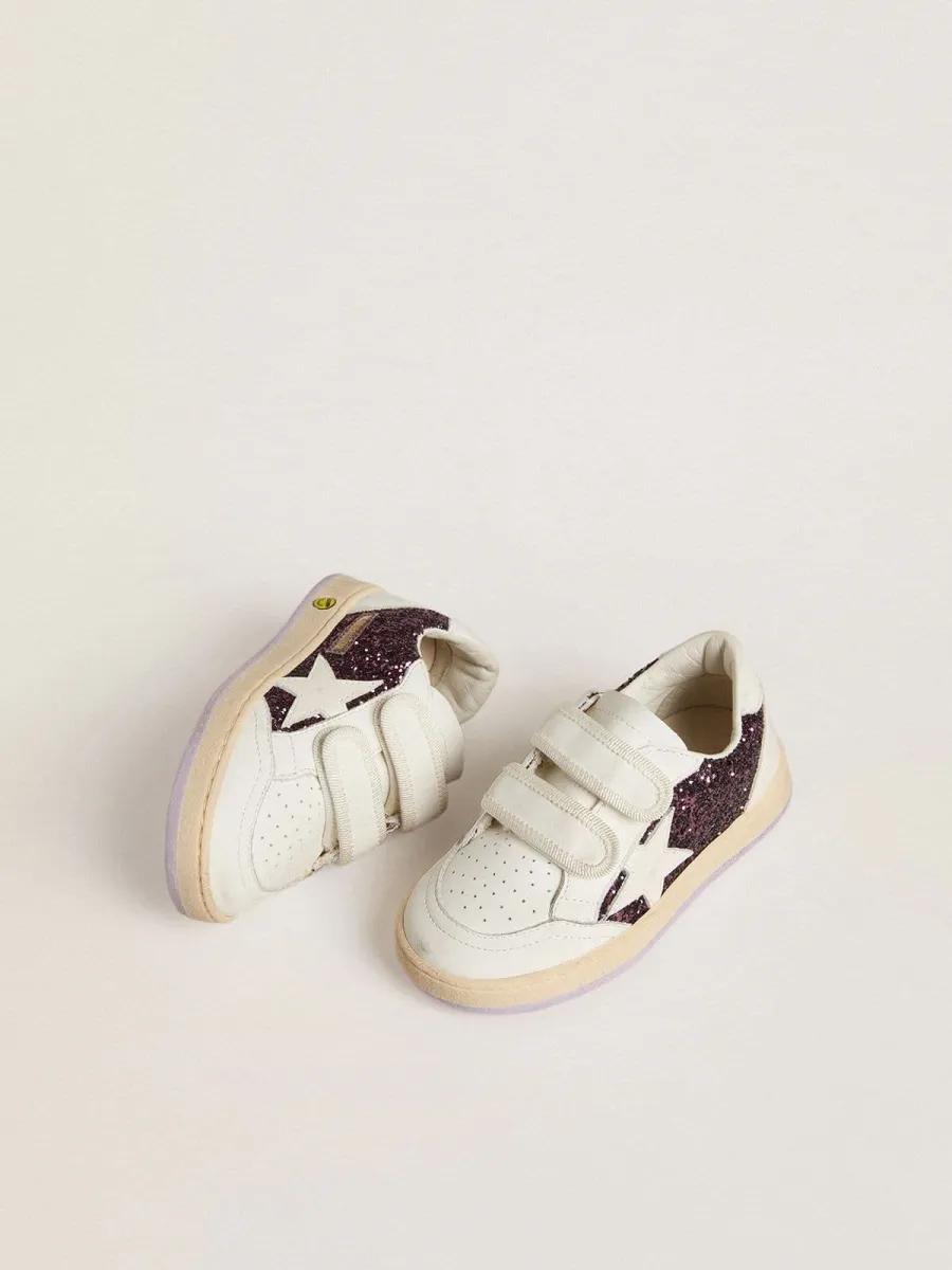 Ball Star Teen in glitter viola con stella e talloncino in pelle bianca