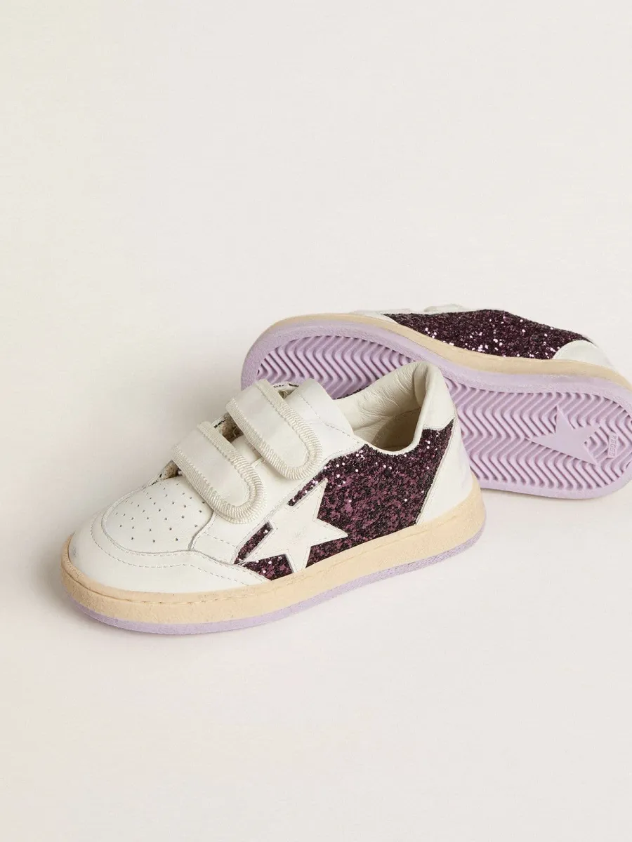 Ball Star Teen in glitter viola con stella e talloncino in pelle bianca