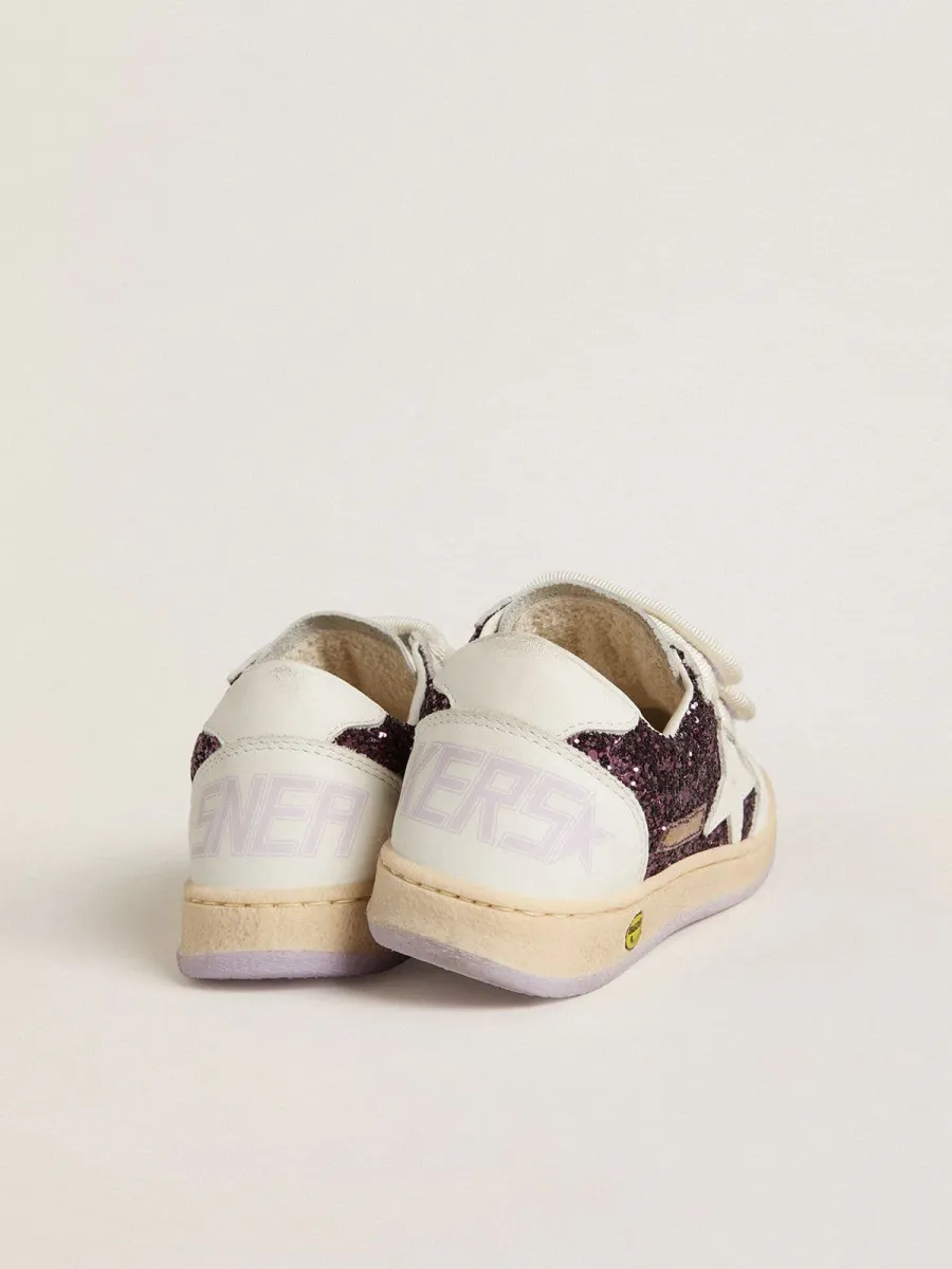 Ball Star Teen in glitter viola con stella e talloncino in pelle bianca