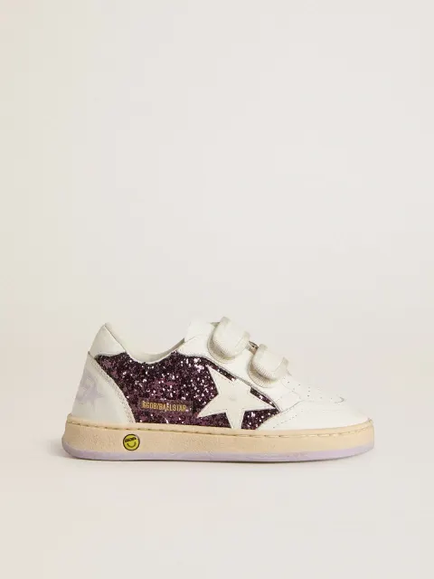 Ball Star Teen in glitter viola con stella e talloncino in pelle bianca
