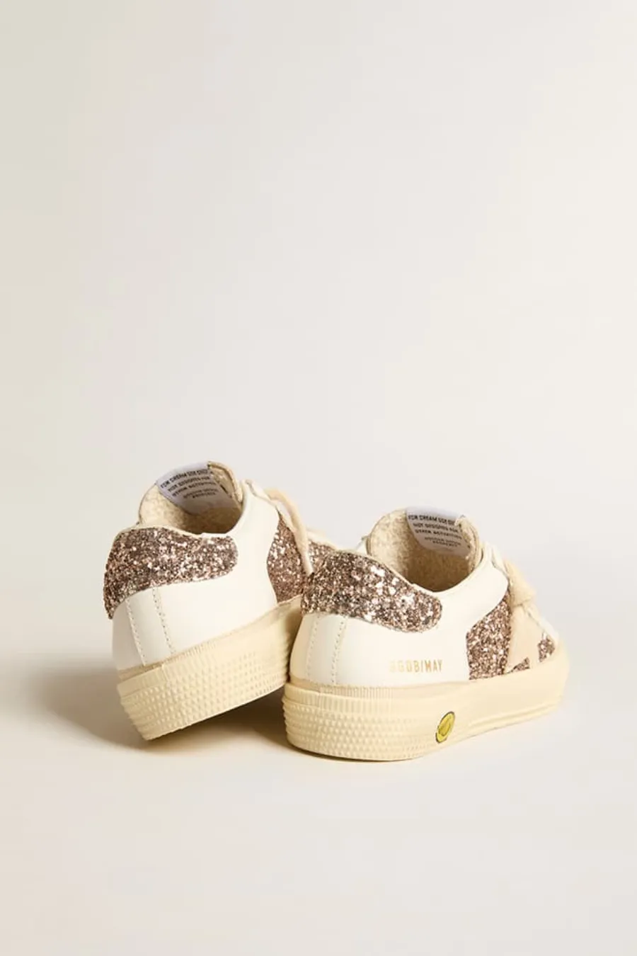 May Teen in pelle bianca e glitter oro rosa con stella in suede beige