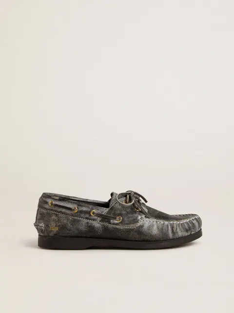 Mocassino Cruise Teen in pelle nera effetto distressed