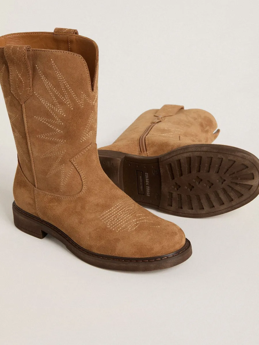 Stivali Wish Teen in suede cammello con ricamo a stella