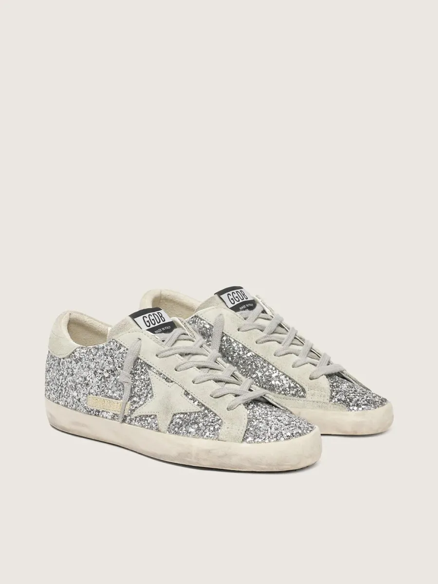 Super-Star Donna in glitter argento con stella in suede grigio ghiaccio