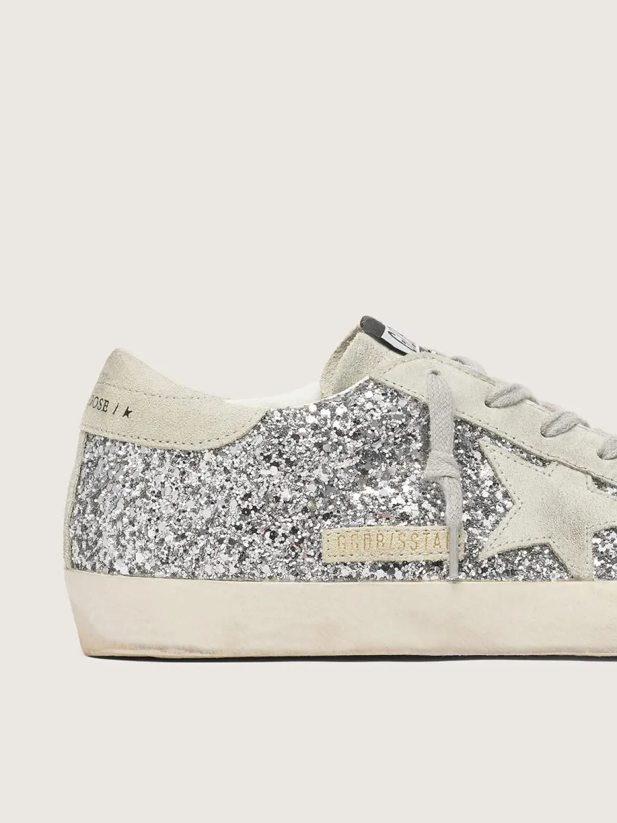 Super-Star Donna in glitter argento con stella in suede grigio ghiaccio