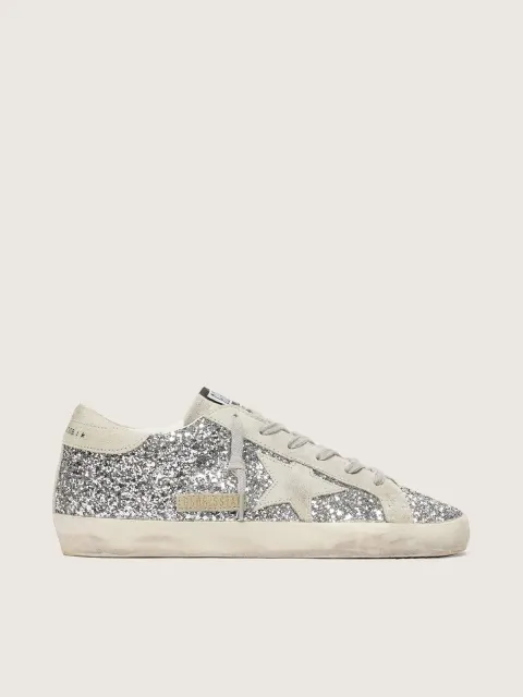 Super-Star Donna in glitter argento con stella in suede grigio ghiaccio