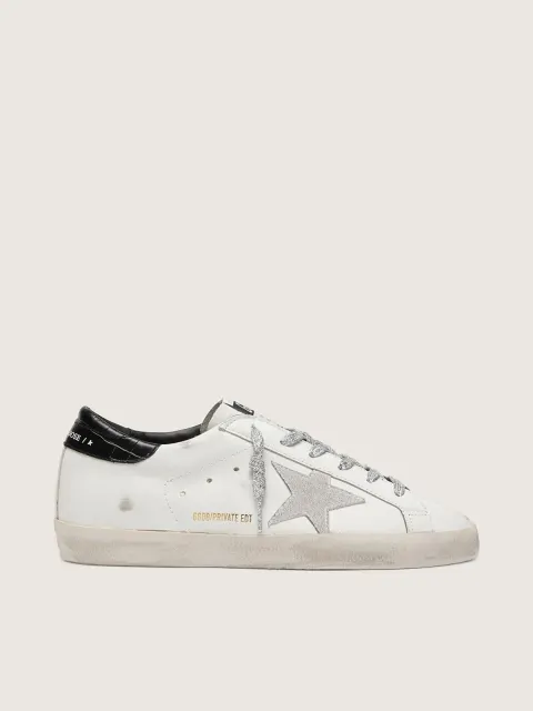 Super-Star Donna con stella in suede bianco e talloncino in pelle cocco nera