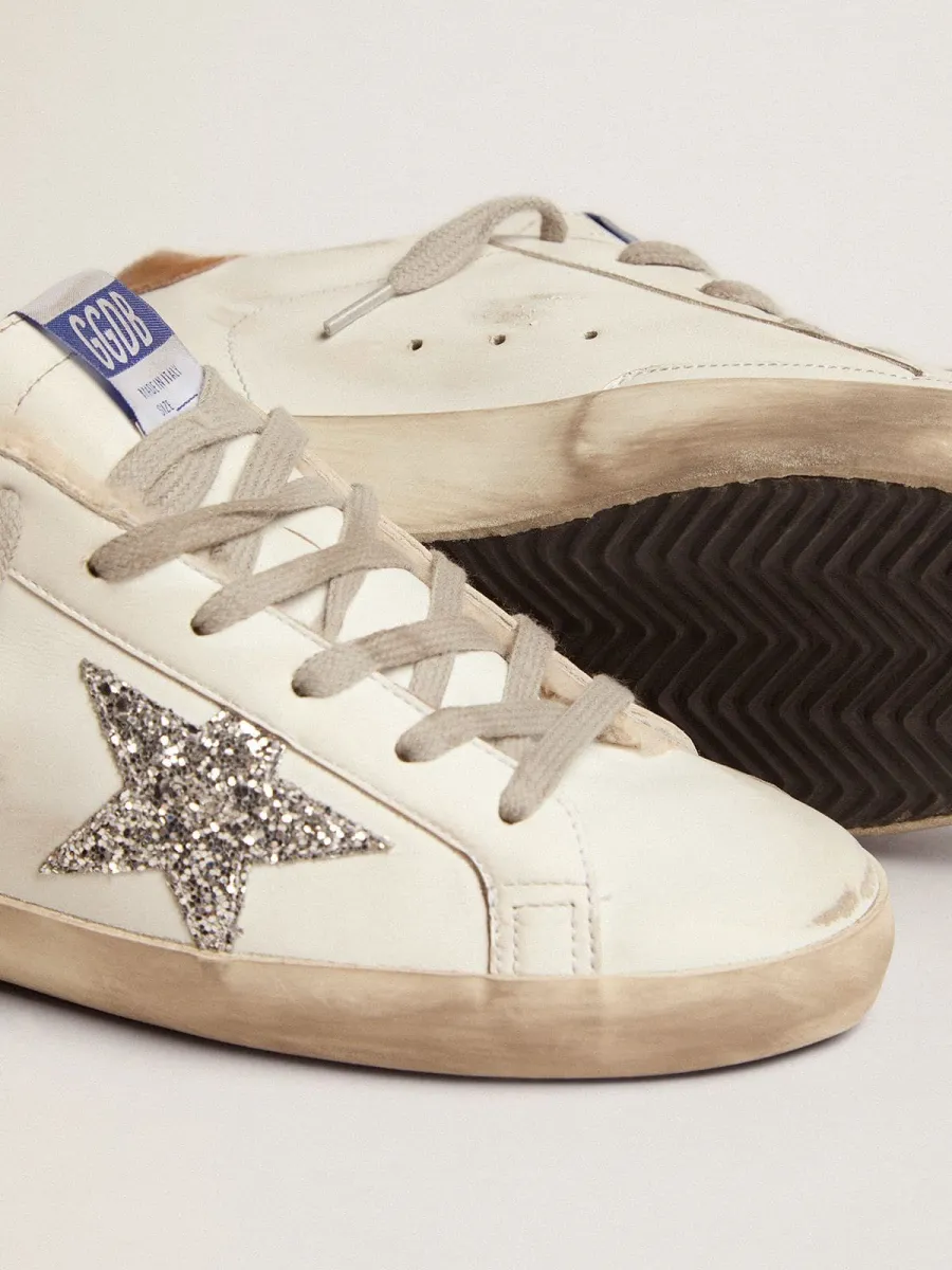 Super-Star Donna foderate in shearling con stella in glitter argento