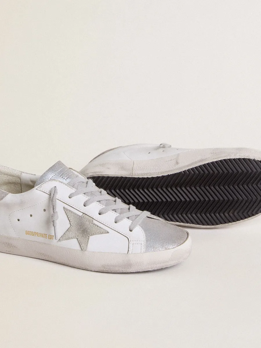 Super-Star Donna con stella in suede grigia e talloncino ed inserti in glitter argento