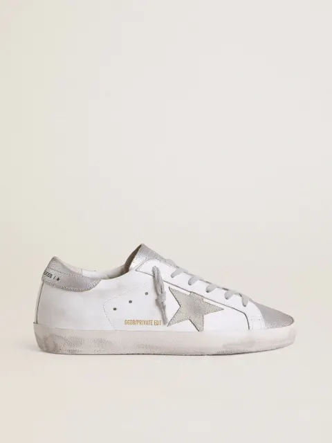 Super-Star Donna con stella in suede grigia e talloncino ed inserti in glitter argento