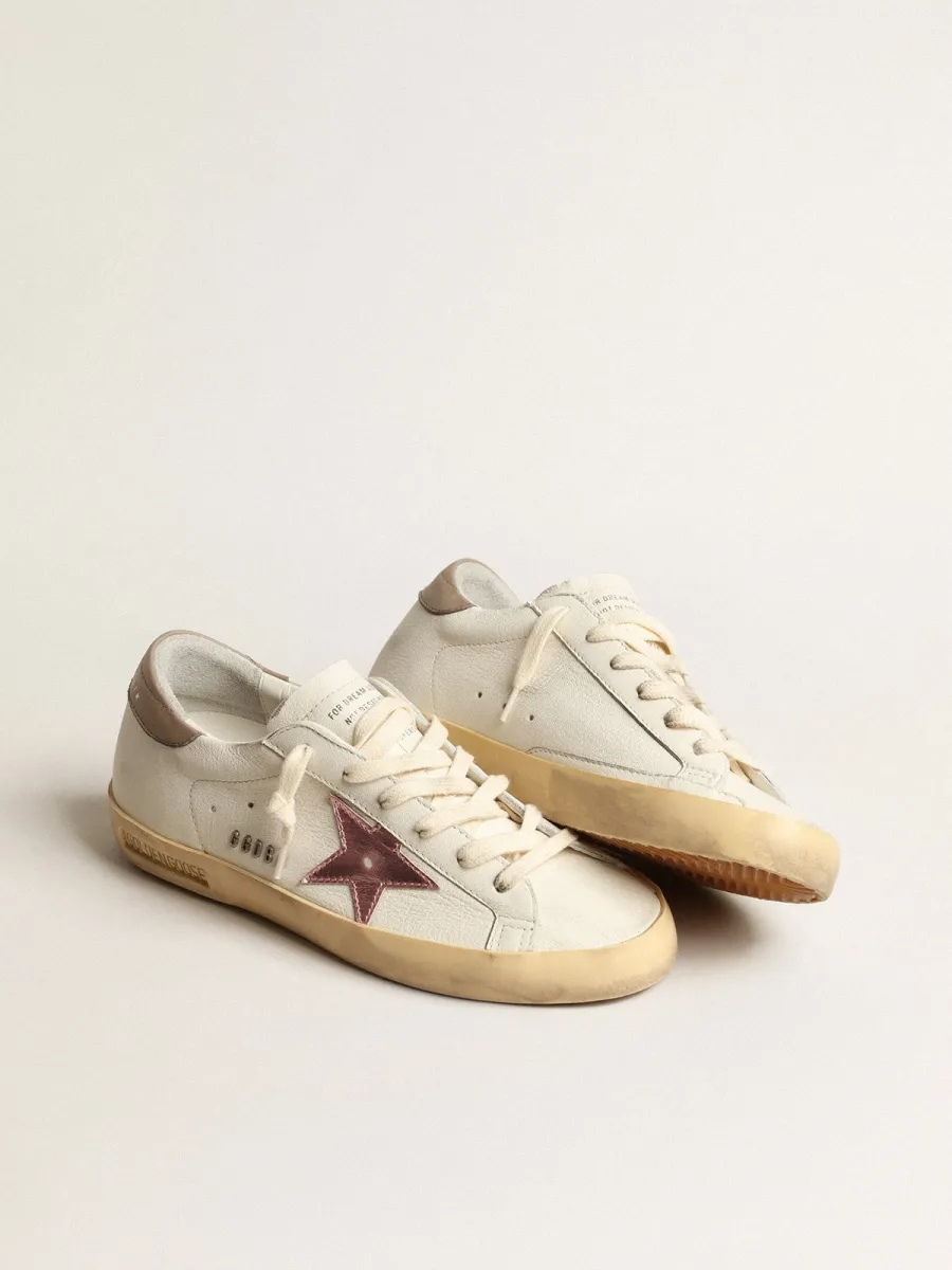 Super-Star Donna in nappa bianca con stella in pelle laminata rosa