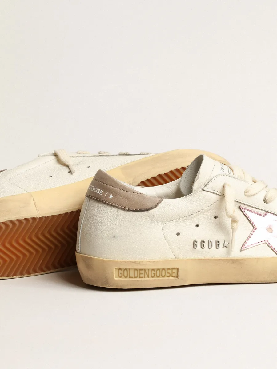 Super-Star Donna in nappa bianca con stella in pelle laminata rosa