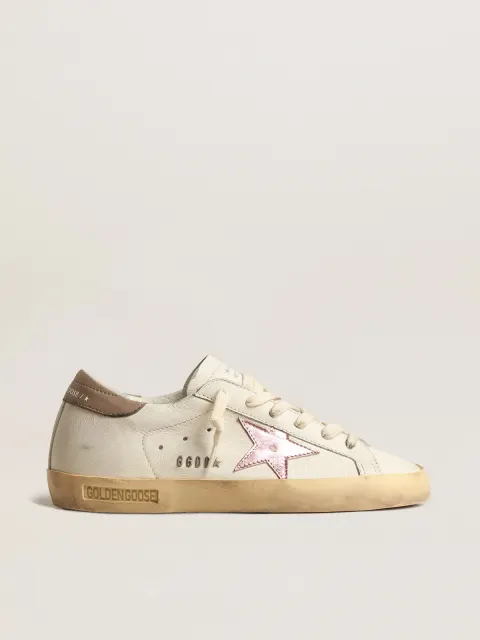 Super-Star Donna in nappa bianca con stella in pelle laminata rosa