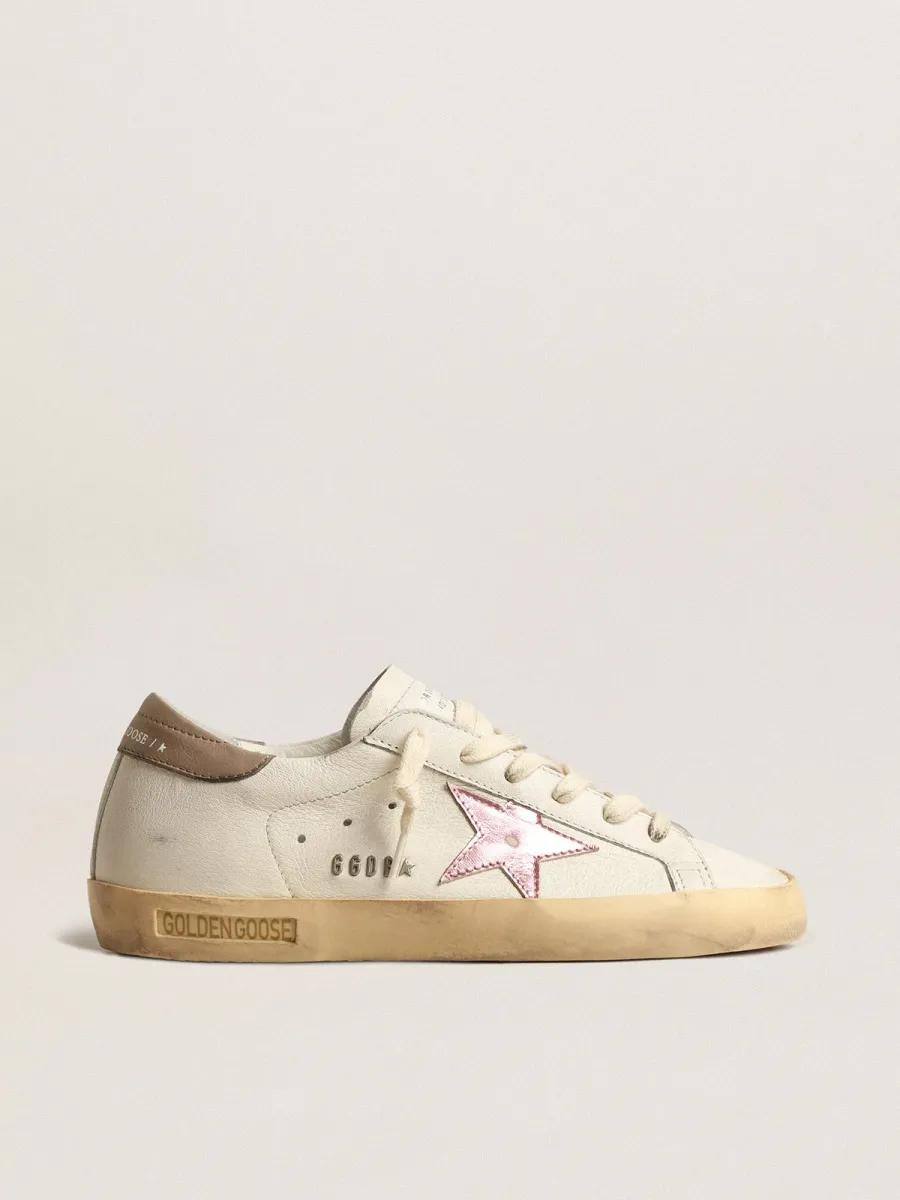 Super-Star Donna in nappa bianca con stella in pelle laminata rosa