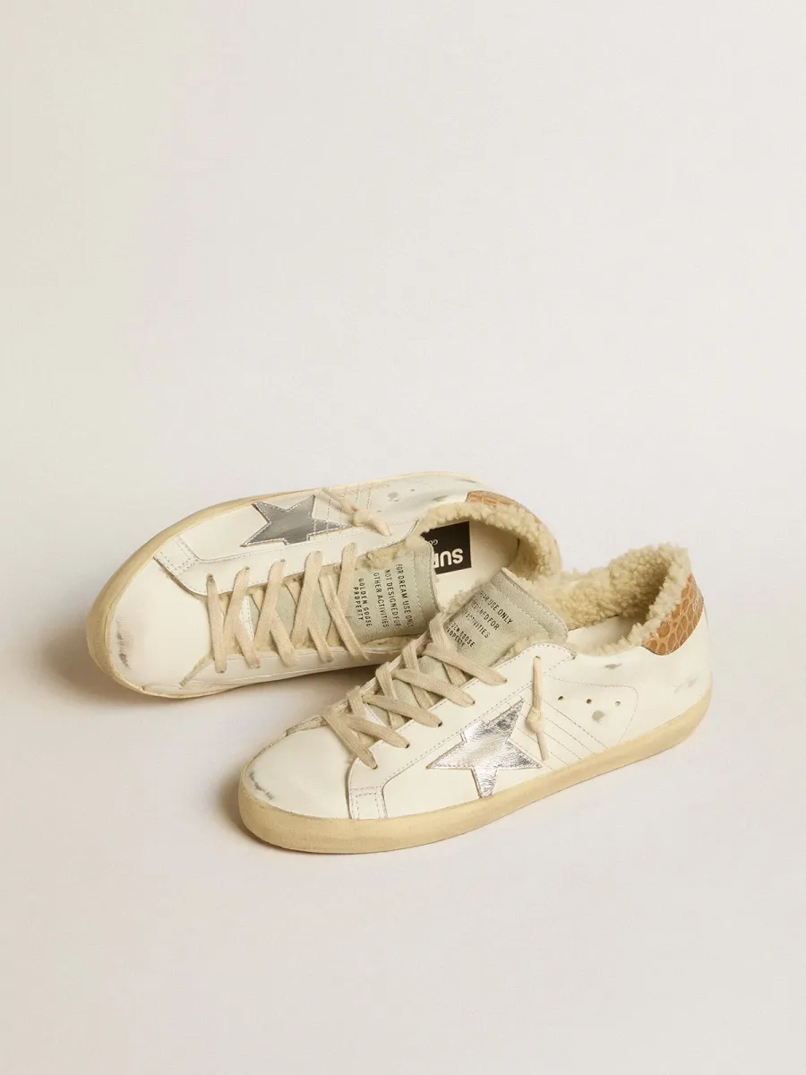 Super-Star con stella in pelle argento e talloncino in pelle stampa cocco