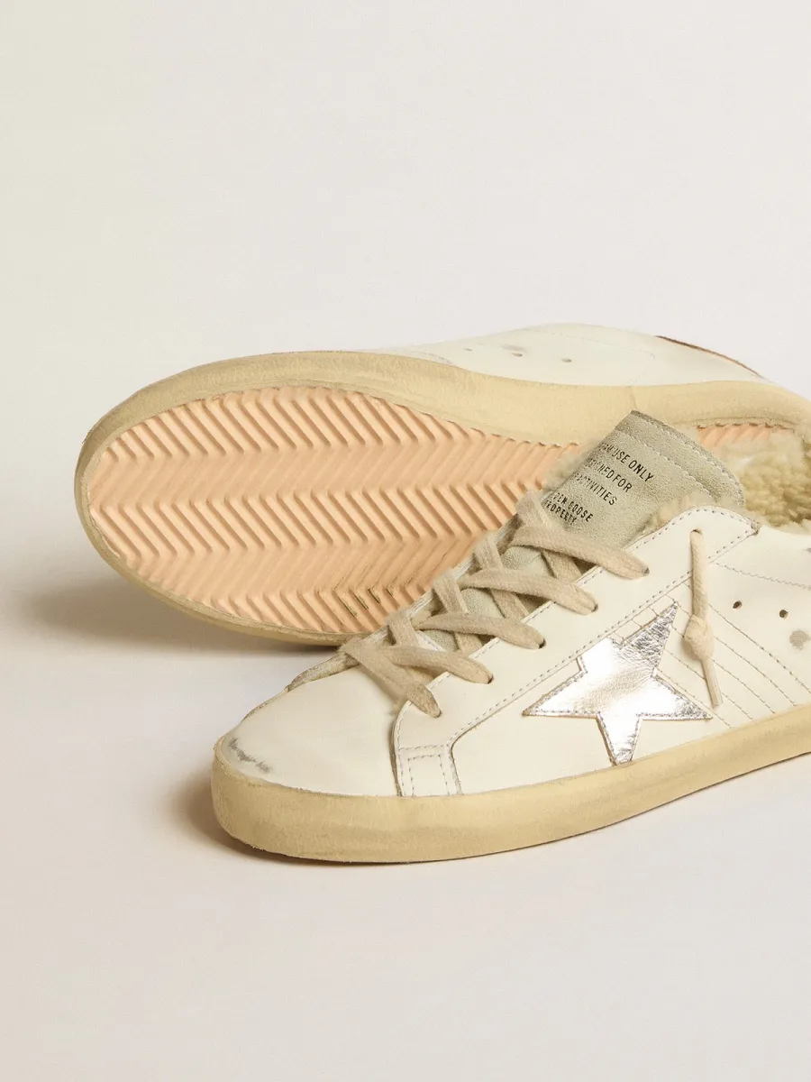 Super-Star con stella in pelle argento e talloncino in pelle stampa cocco