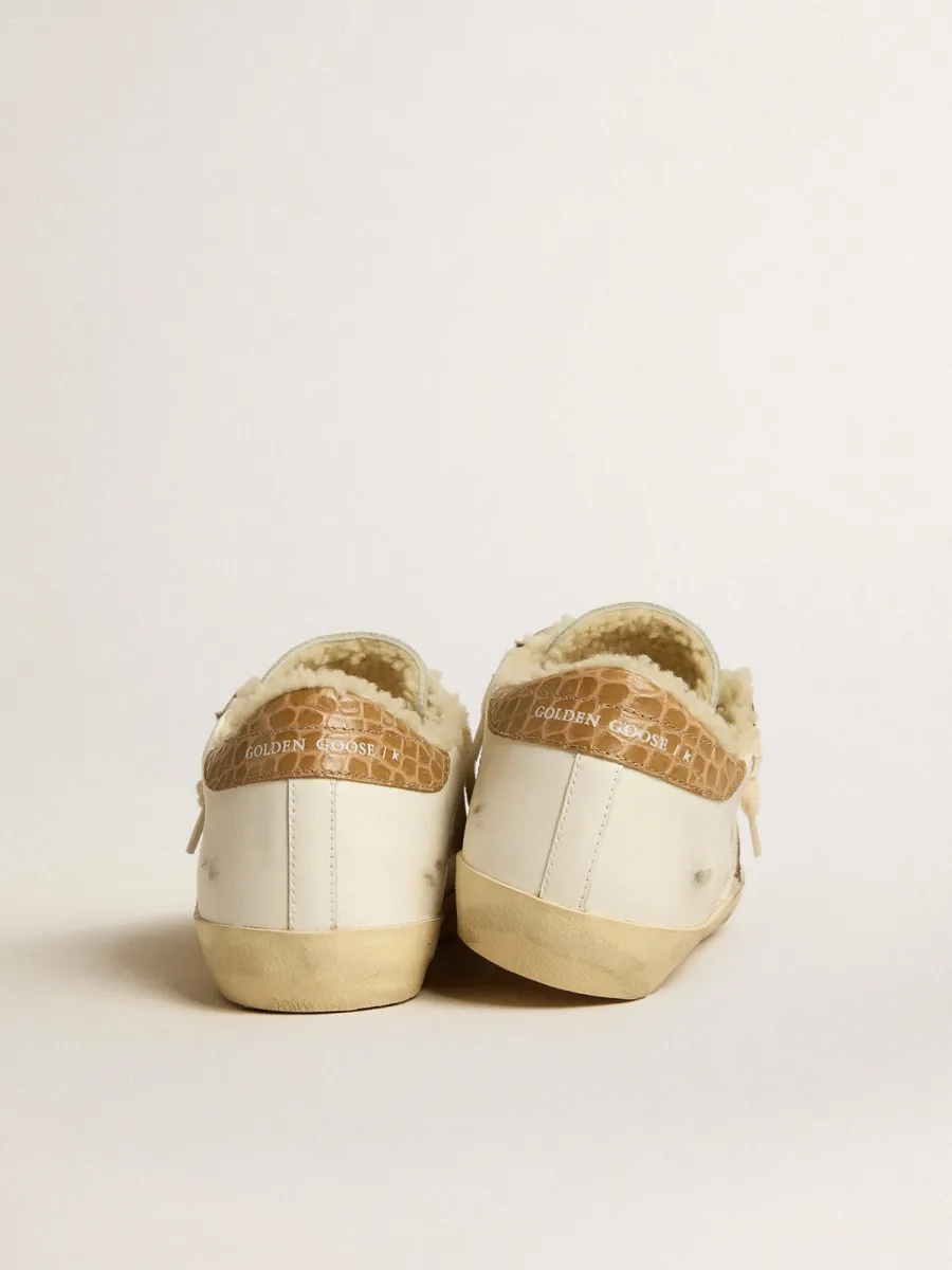 Super-Star con stella in pelle argento e talloncino in pelle stampa cocco