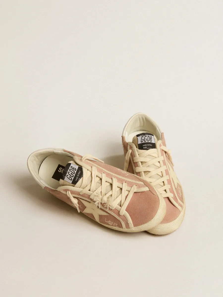 Super-Star Donna in suede rosa polvere con stella in pelle color crema