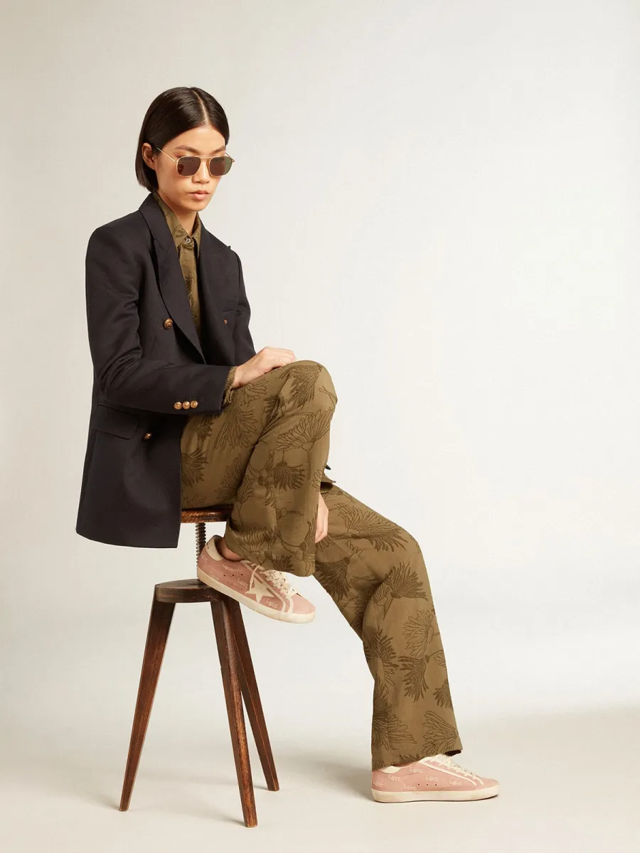 Super-Star Donna in suede rosa polvere con stella in pelle color crema