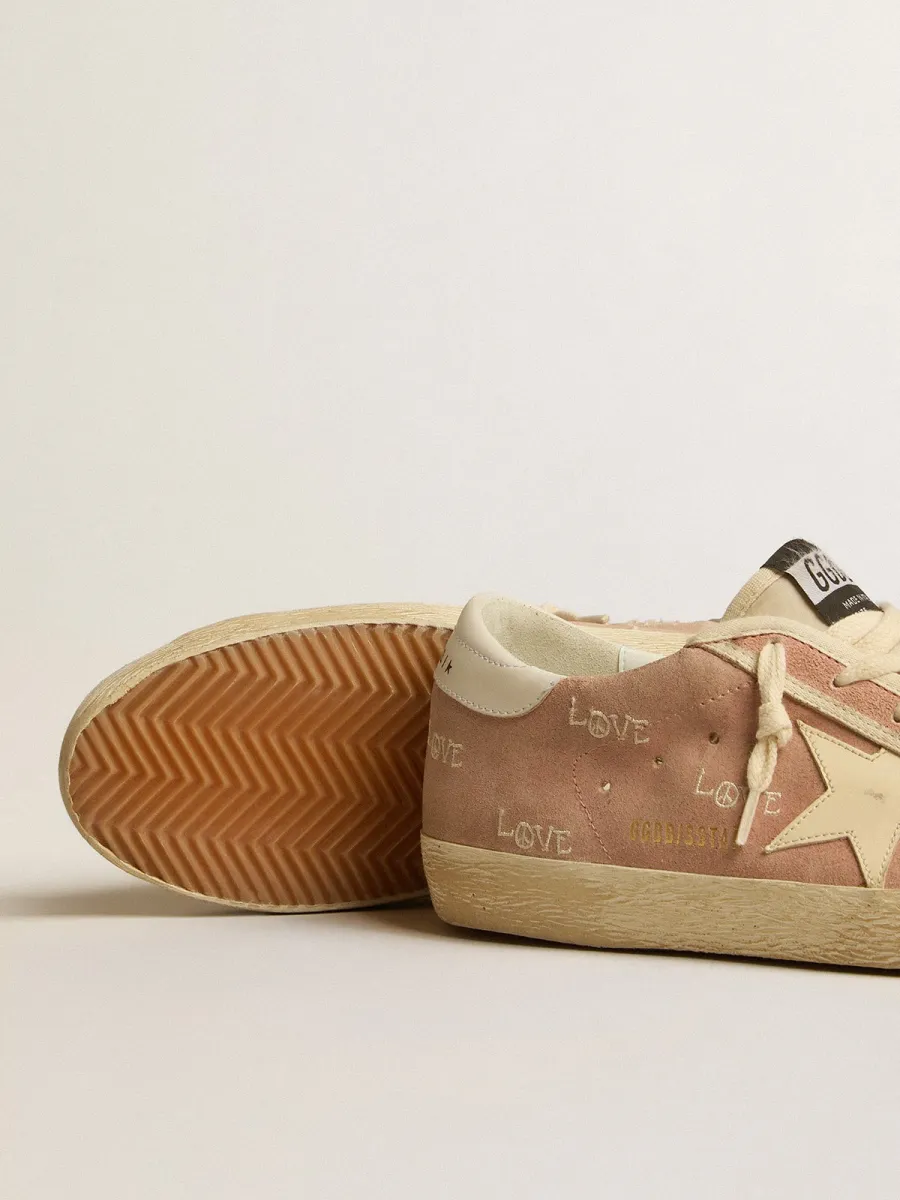 Super-Star Donna in suede rosa polvere con stella in pelle color crema